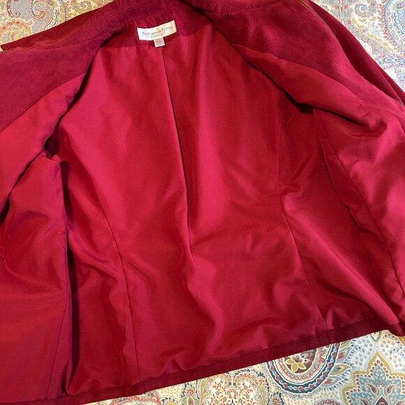 Conrad C - Proportion Petite Burgundy Micro Suede Zip Front Jacket - Size 16P - Picture 4 of 12